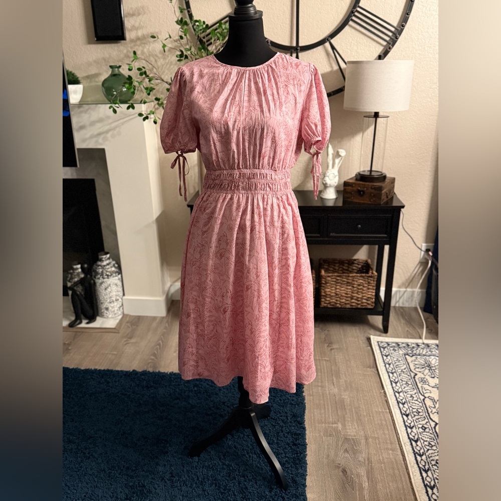 Gal Meets Glam Giselle Pink Smocked Tiered Midi Dress - Size 12